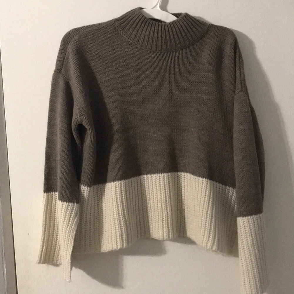 Tan and cream mock neck sweater